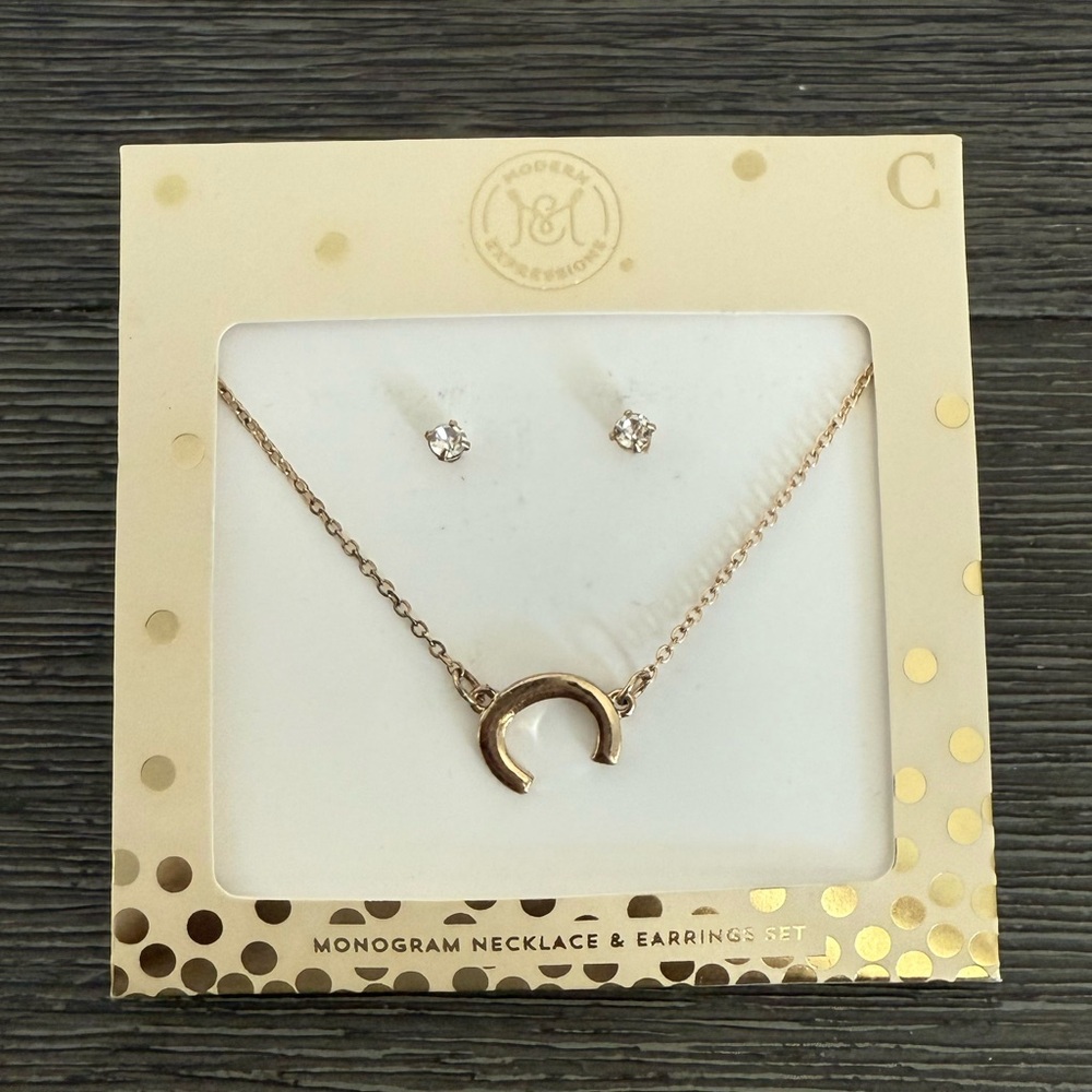 Modern Expressions Monogram Necklace & Earrings Set - Letter C
